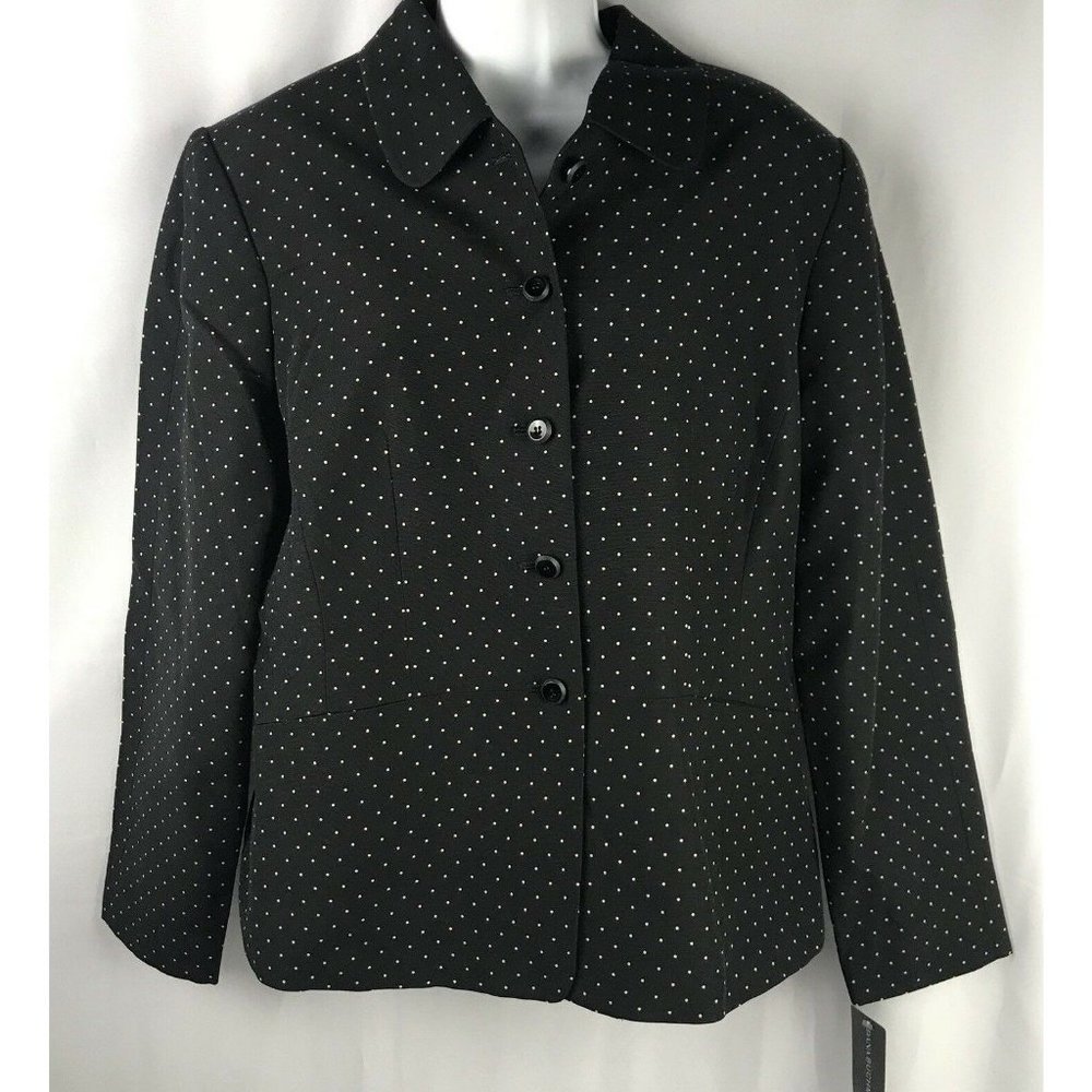 Dana Buchman Jacket Womens Sz 16 Black Tan Polka Dot Cotton Rayon Career Button